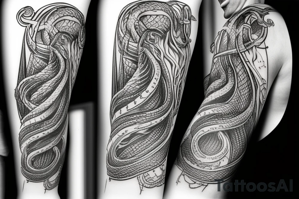 Urnes Church viking arm sleeve jormungandr  sea serpent simple tattoo idea