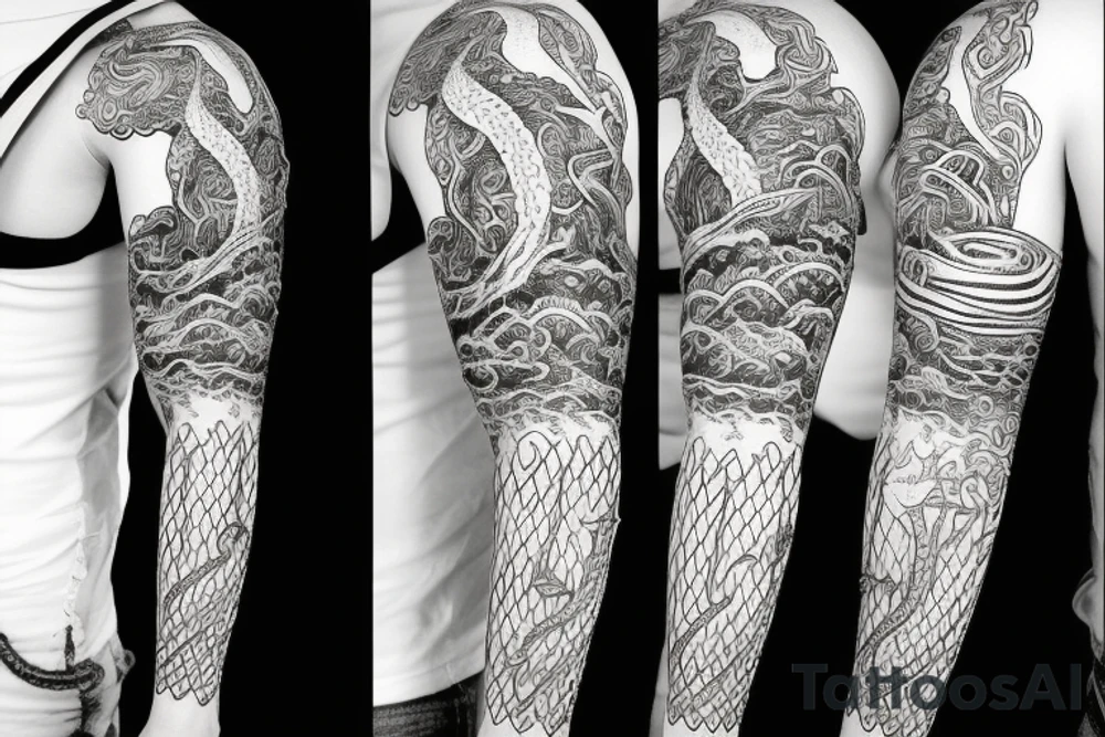 Urnes Church viking arm sleeve jormungandr  sea serpent simple tattoo idea