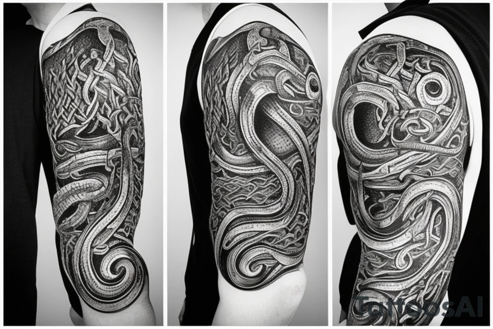 Urnes Church viking arm sleeve jormungandr  sea serpent simple tattoo idea