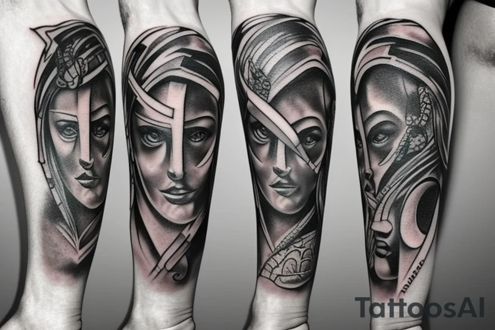 full leg sleeve tattoo, Spartan and greek mythology theme tattoo idea