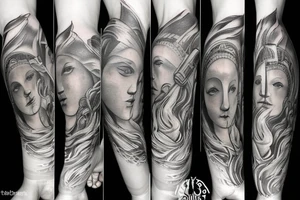 full leg sleeve tattoo, Spartan and greek mythology theme tattoo idea
