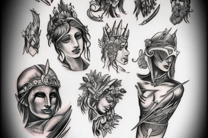 full leg tattoo, Spartan and greek mythology theme tattoo idea