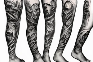 full leg tattoo, Spartan and greek mythology male tattoo idea