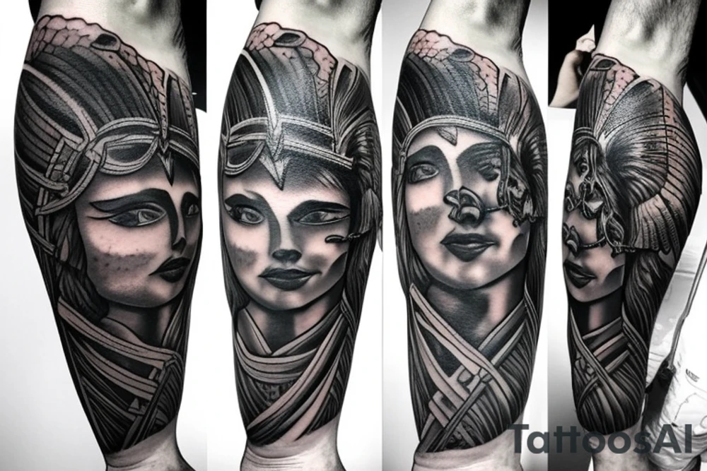 full leg tattoo, Spartan and greek mythology male tattoo idea