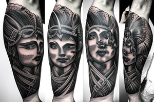 full leg tattoo, Spartan and greek mythology male tattoo idea