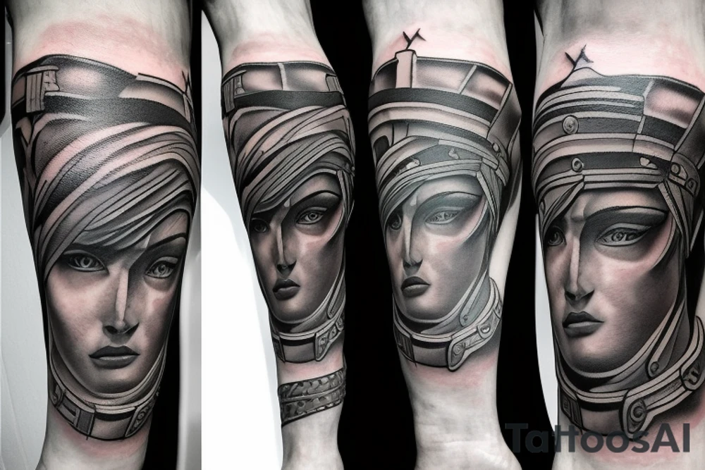 full leg tattoo, Spartan and greek mythology male tattoo idea