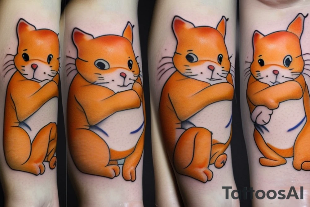 An orange and white cat with winnie the pooh tattoo idea