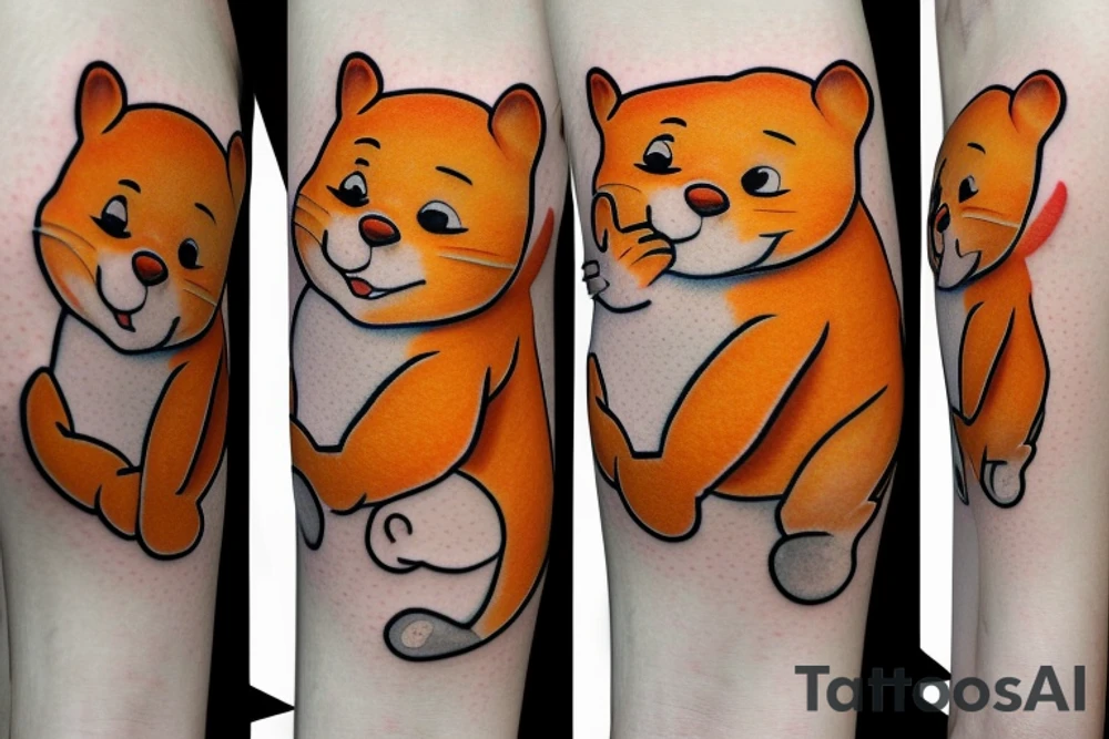 An orange and white cat with "winnie the pooh" tattoo idea