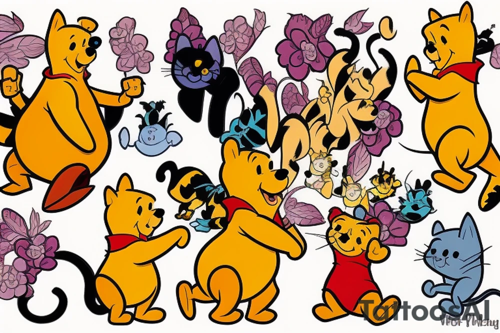 Winnie the pooh with a cat tattoo idea