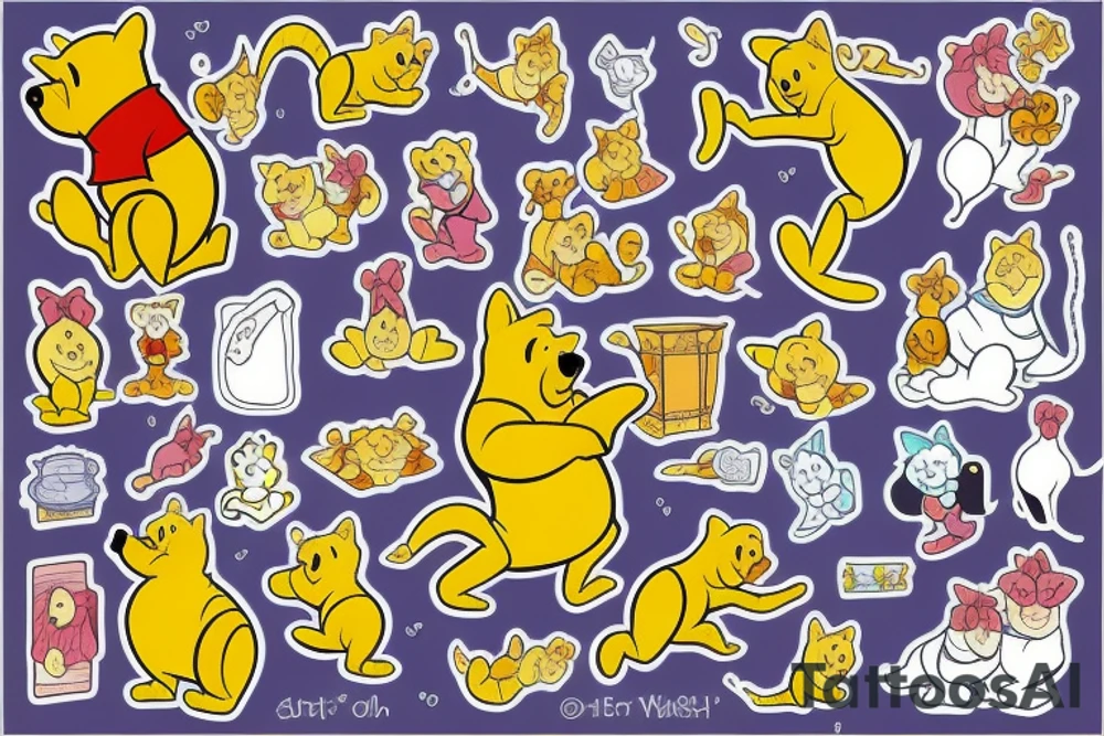 Winnie the pooh with a cat tattoo idea
