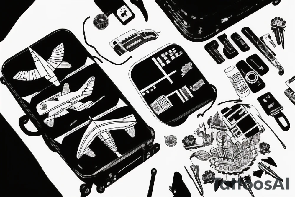 a suitcase traveling with airplane tattoo idea