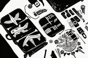 a suitcase traveling with airplane tattoo idea