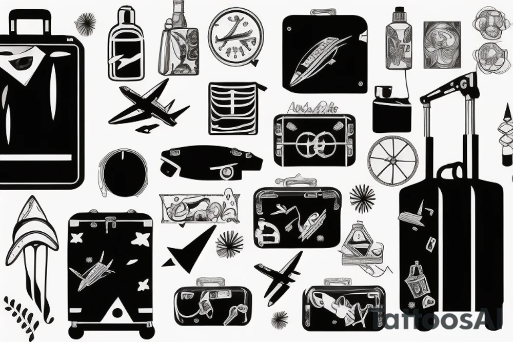 a suitcase traveling with airplane tattoo idea
