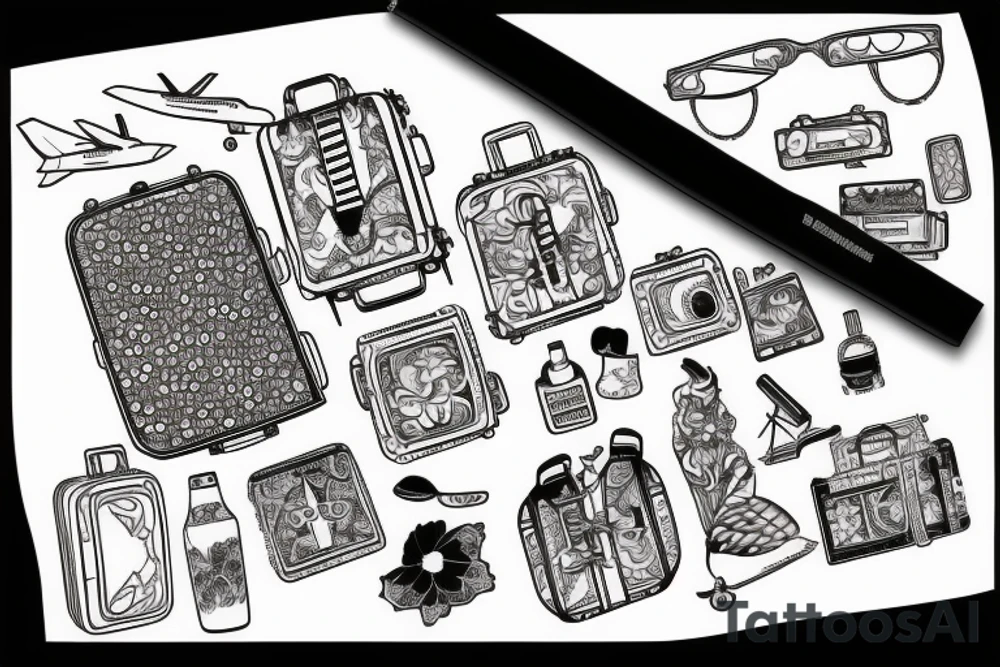 a suitcase traveling with airplane tattoo idea