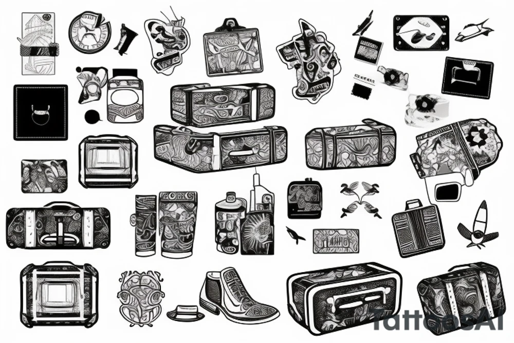 a suitcase traveling with airplane tattoo idea