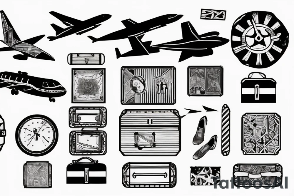 a suitcase traveling with airplane tattoo idea