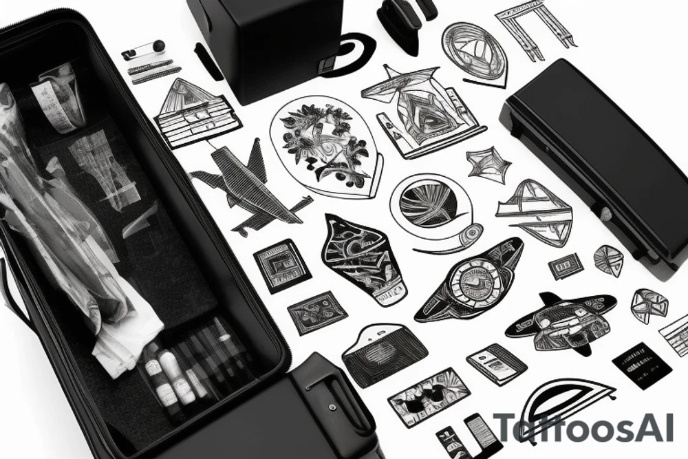 a suitcase traveling with airplane tattoo idea