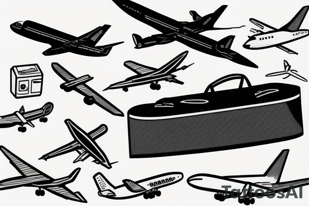 airplane coming out of a suitcase tattoo idea