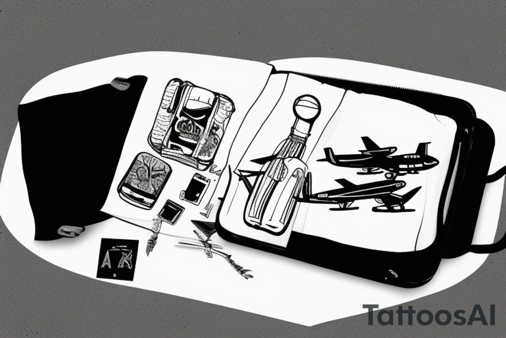 airplane coming out of a suitcase tattoo idea