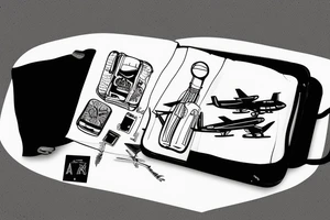 airplane coming out of a suitcase tattoo idea