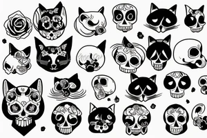 skull cat and rose tattoo idea
