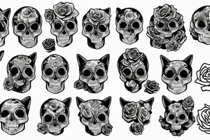 skull cat and rose tattoo idea