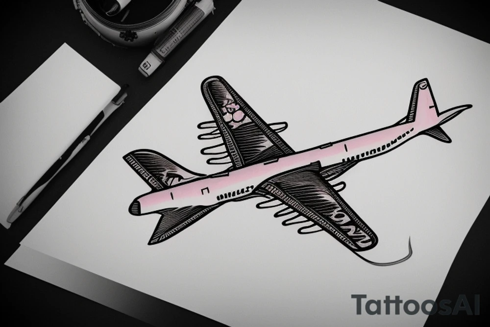 A girl with luggage wants to travel with airplane tattoo idea