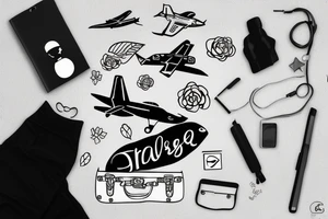 A girl with luggage wants to travel with airplane tattoo idea