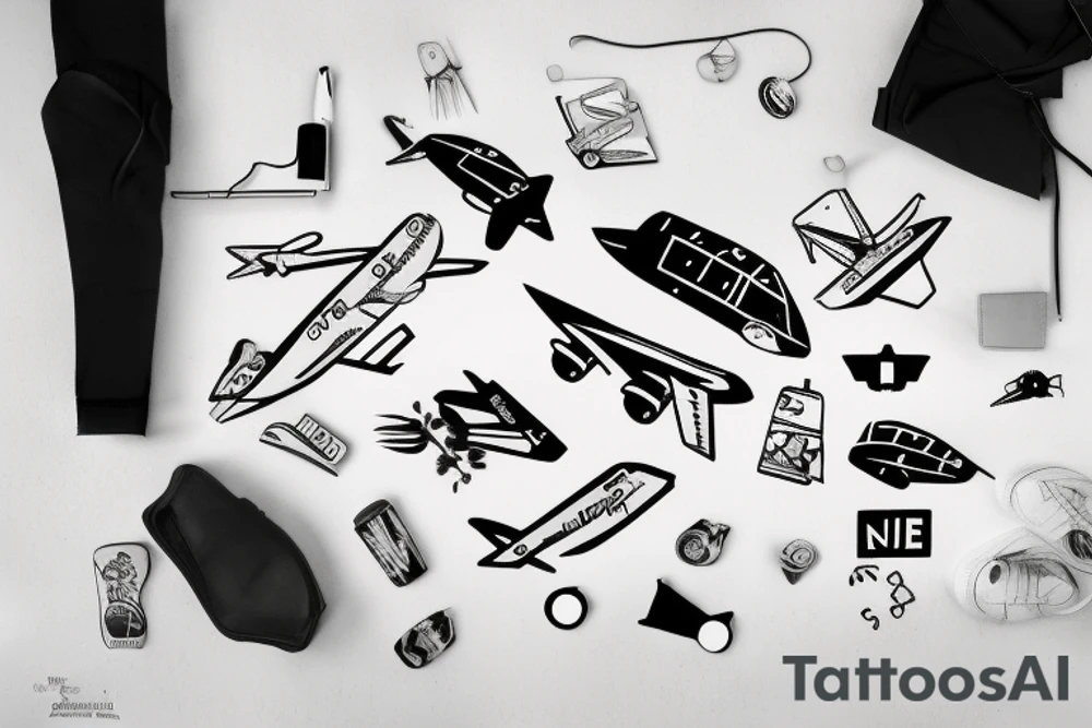 A girl with luggage wants to travel with airplane tattoo idea