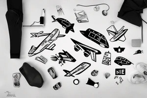 A girl with luggage wants to travel with airplane tattoo idea