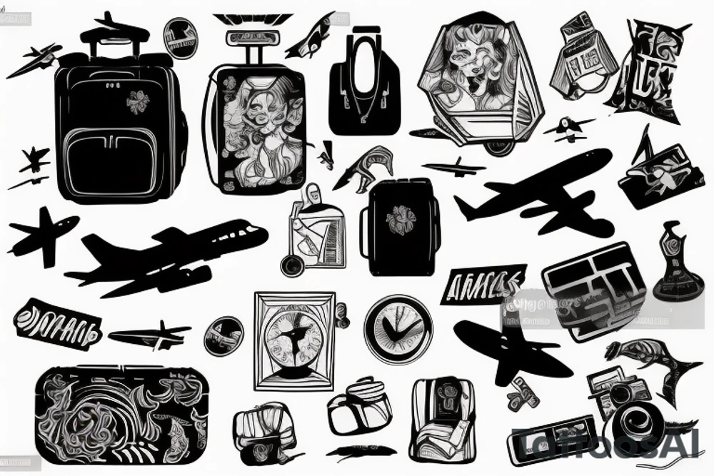 A girl with luggage wants to travel with airplane tattoo idea