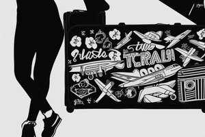 A girl with luggage wants to travel with airplane tattoo idea