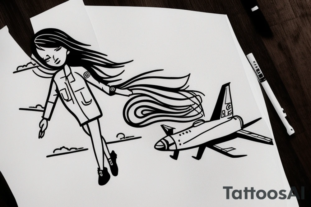 A girl with luggage wants to travel with airplane tattoo idea