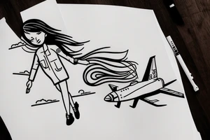 A girl with luggage wants to travel with airplane tattoo idea