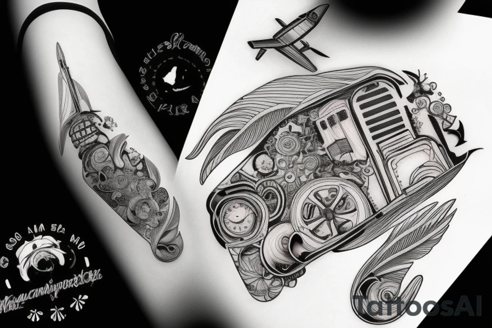 A girl with luggage wants to travel with airplane tattoo idea