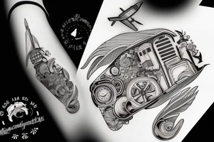A girl with luggage wants to travel with airplane tattoo idea