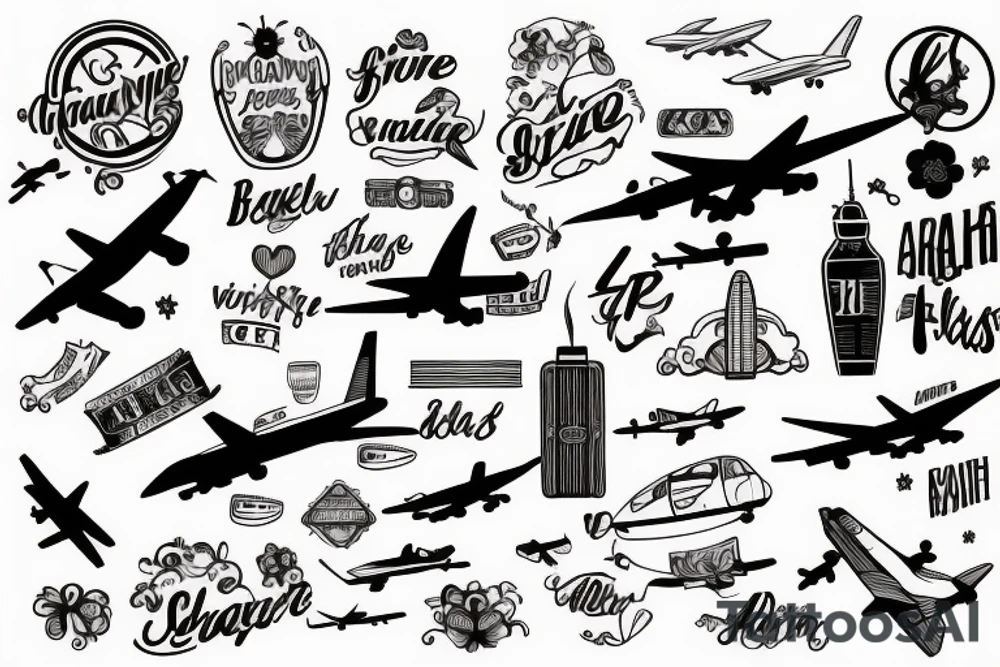 A girl with luggage wants to travel with airplane tattoo idea