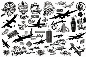 A girl with luggage wants to travel with airplane tattoo idea