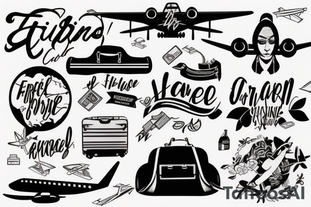 A girl with luggage wants to travel with airplane tattoo idea