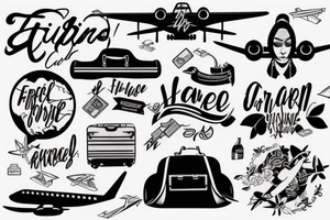 A girl with luggage wants to travel with airplane tattoo idea