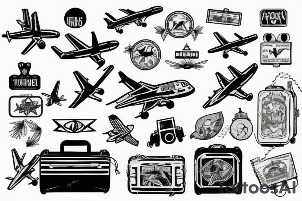 A girl with luggage wants to travel with airplane tattoo idea