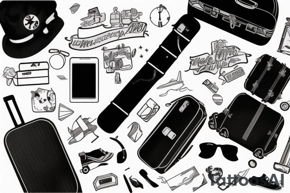 A girl with luggage wants to travel with airplane tattoo idea