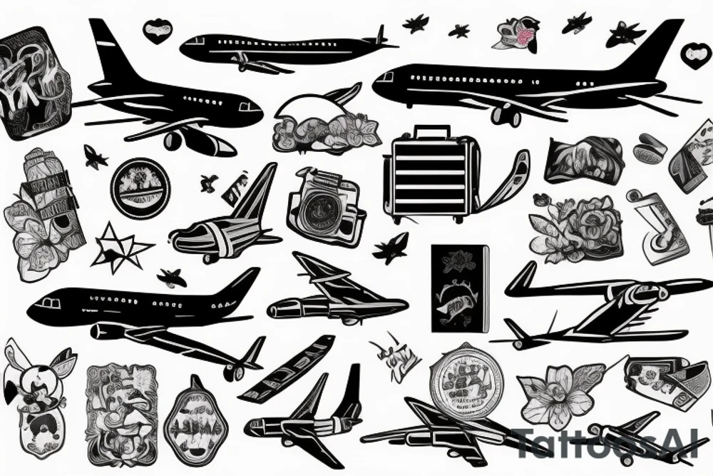 A girl with luggage wants to travel with airplane tattoo idea
