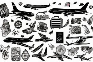 A girl with luggage wants to travel with airplane tattoo idea