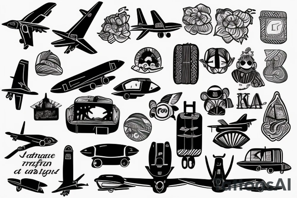 A girl with luggage wants to travel with airplane tattoo idea