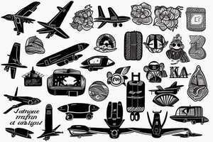 A girl with luggage wants to travel with airplane tattoo idea