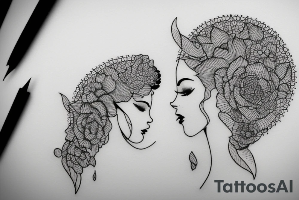 full woman's head minimalist continuous line art drawing tattoo idea