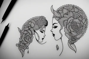 full woman's head minimalist continuous line art drawing tattoo idea