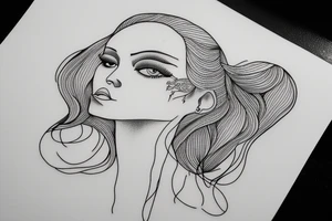 full woman's head minimalist continuous line art drawing tattoo idea
