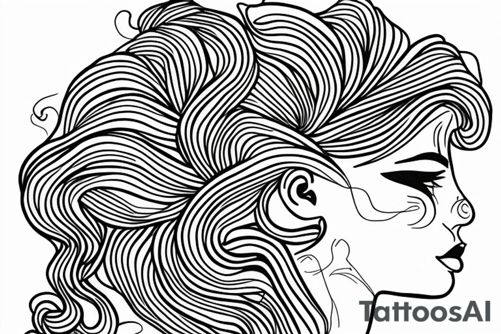 full woman's head minimalist continuous line art drawing tattoo idea